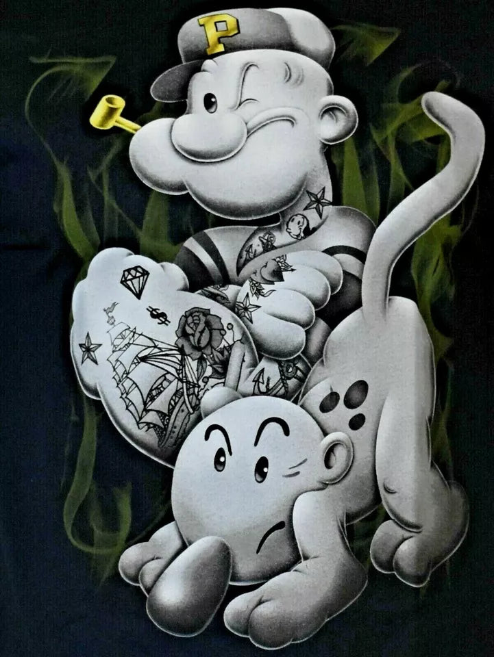 Men's T-shirt -POPEYE The Sailor Man-Up in Smoke - Pipe - Vintage Cartoons