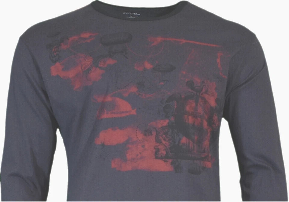 MENS T-Shirt Long Sleeve "ANCHOR BLUE" Dark Gray - SIZE Large
