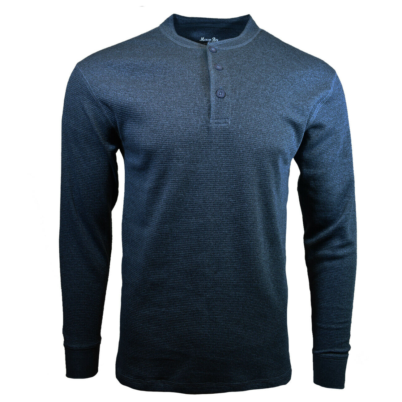 Men's Henley Thermal Tee Long Sleeve 3 Button - Bundle of 3 .Gray-Navy-beige
