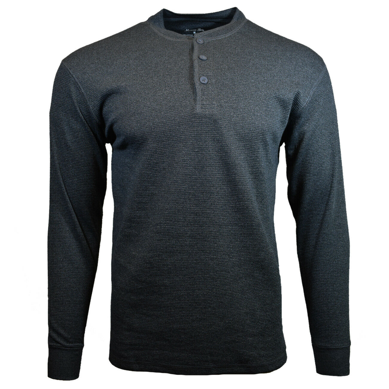 Men's Henley Thermal Tee Long Sleeve 3 Button - Bundle of 3 .Gray-Navy-beige