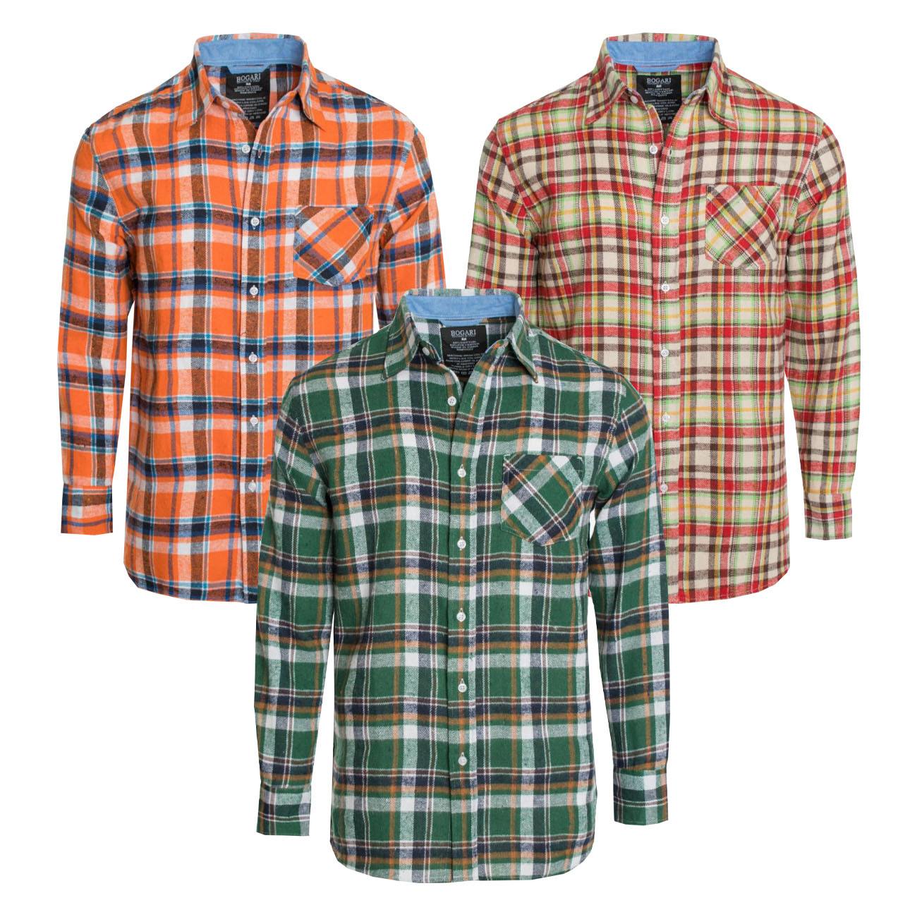 Men's Flannel Shirt Button Down Long Sleeve ZA001 002 003 by BOGARI .
