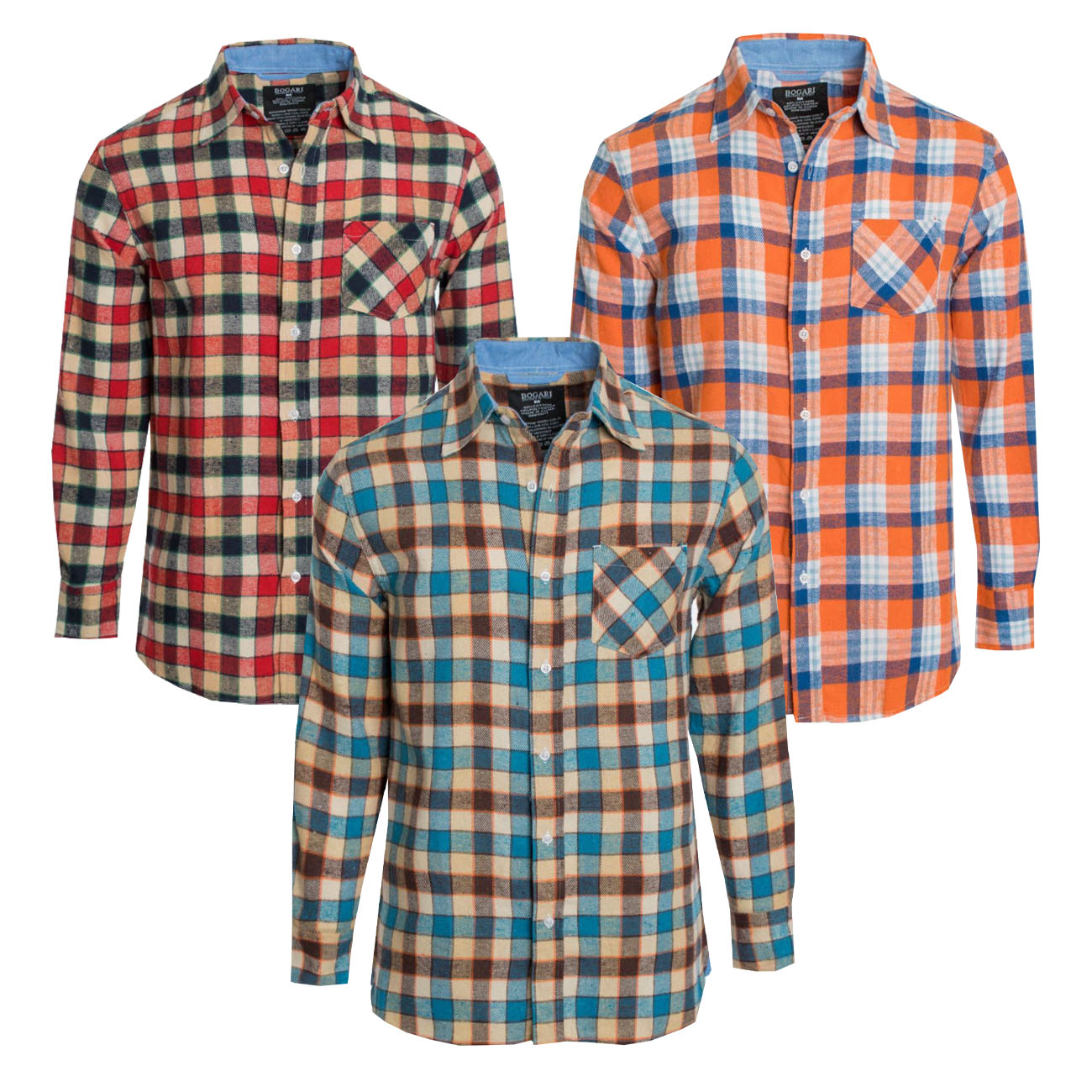 Men's Flannel Shirt Button Down Long Sleeve ZA004 006 007 by BOGARI .