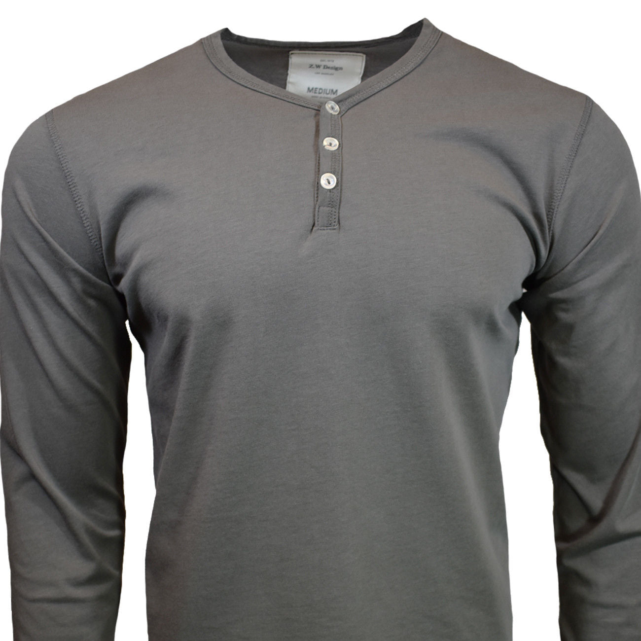 Henley Shirt Mens Long Sleeve Button Thermal Slim Fit Pullover CHARCOAL NEW