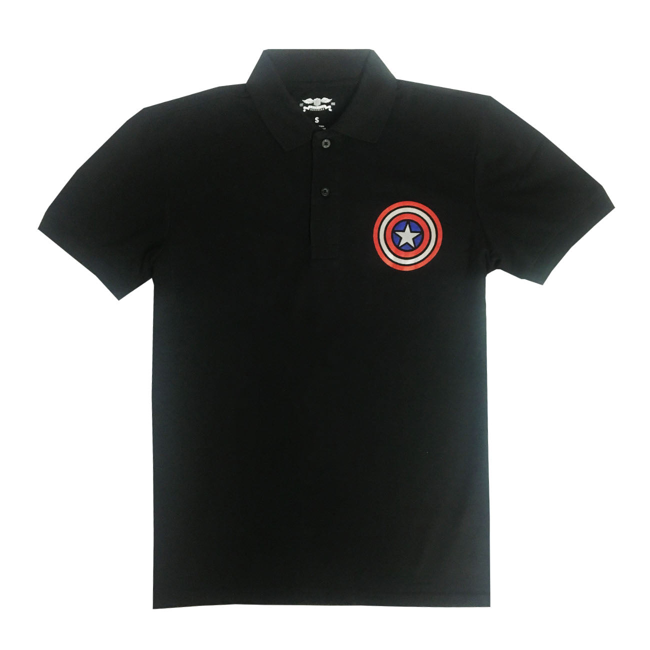 Men's Polo Shirt Captain America Shield Logo Black - Sizes Small Medium Large XL