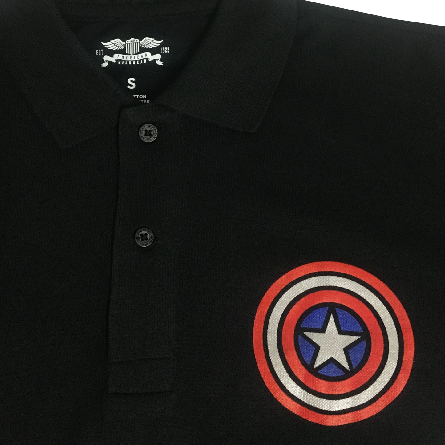 Men's Polo Shirt Captain America Shield Logo Black - Sizes Small Medium Large XL