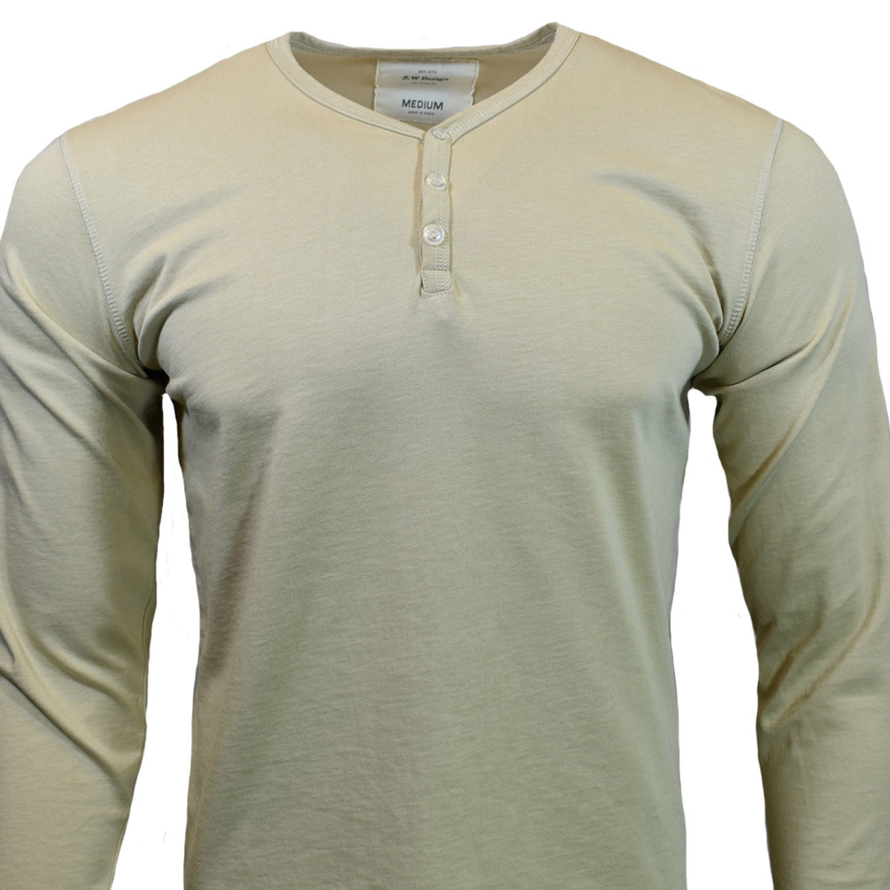 Henley Shirt Mens Long Sleeve Button Thermal Slim Fit Pullover KHAKI