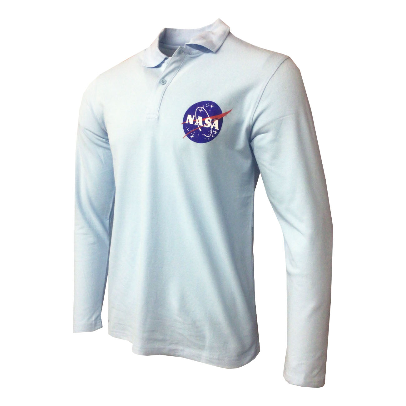 Men's Polo Shirt NASA 5% Spandex-All American Work Wear Lt Blue Long Sleeve MEDIUM