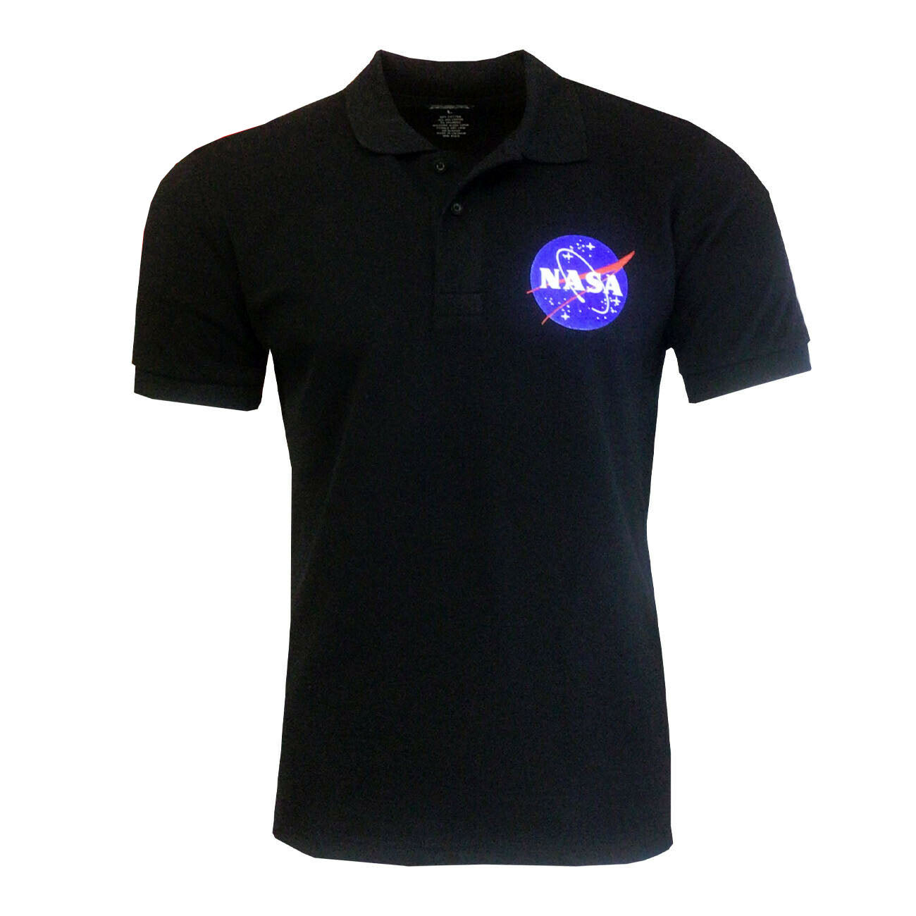 Men's Polo Shirt NASA 5% Spandex-All American Work Wear -Button Polo-Relaxed Fit SKY BLUE / WHITE / BLACK