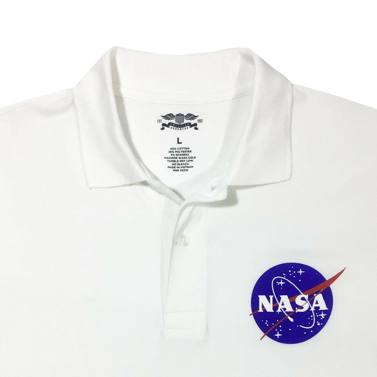 Men's Polo Shirt NASA 5% Spandex-All American Work Wear -Button Polo-Relaxed Fit SKY BLUE / WHITE / BLACK