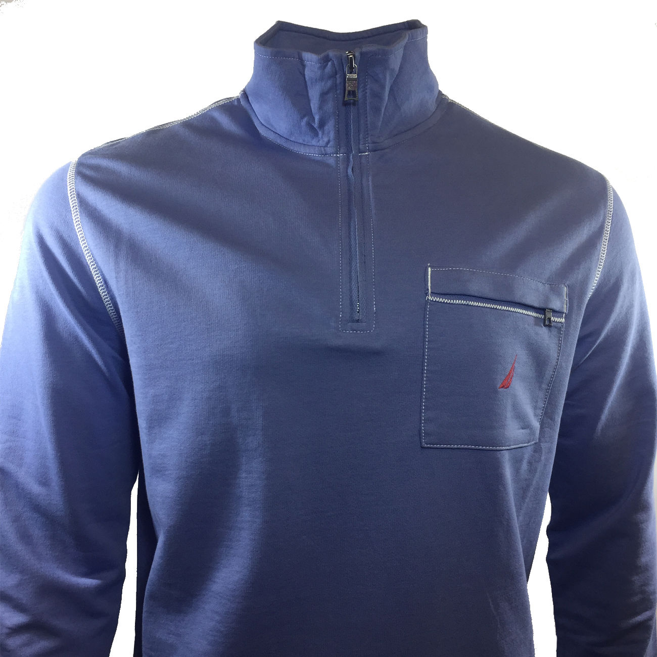 Nautica Men's Polo-L/S 1/2 Zipper-Classic-Original-100% Cotton Lightweight BLUE
