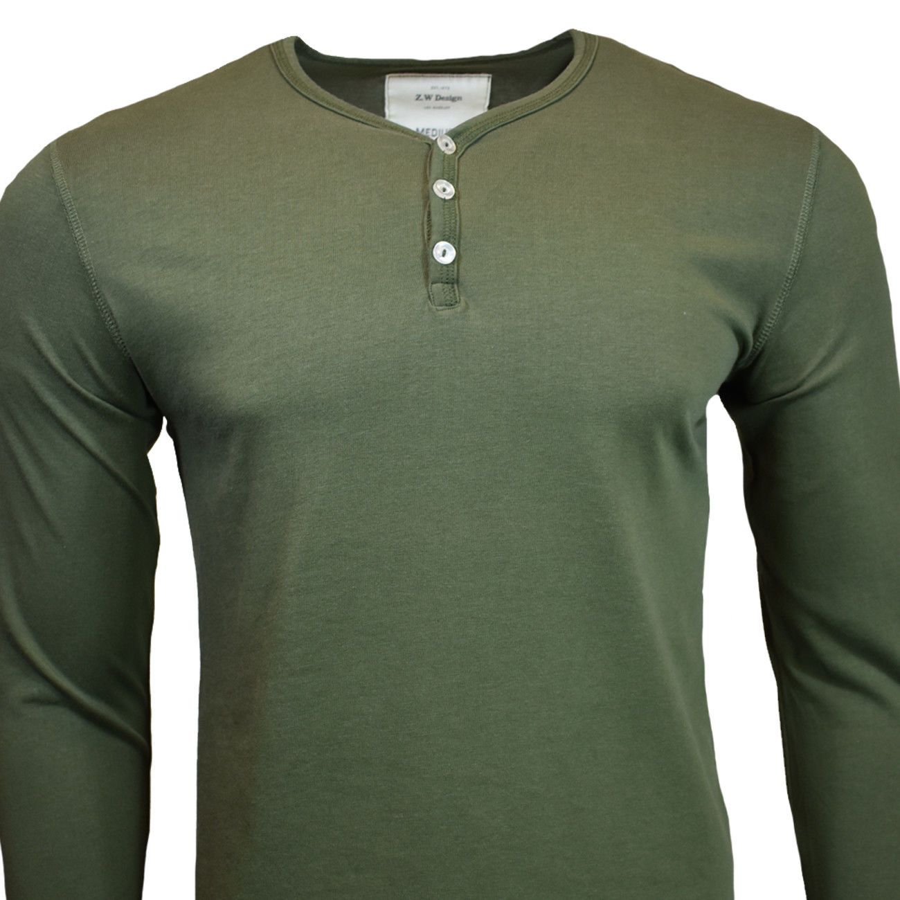 Henley Shirt Mens Long Sleeve Button Thermal Slim Fit Pullover OLIVE GREEN