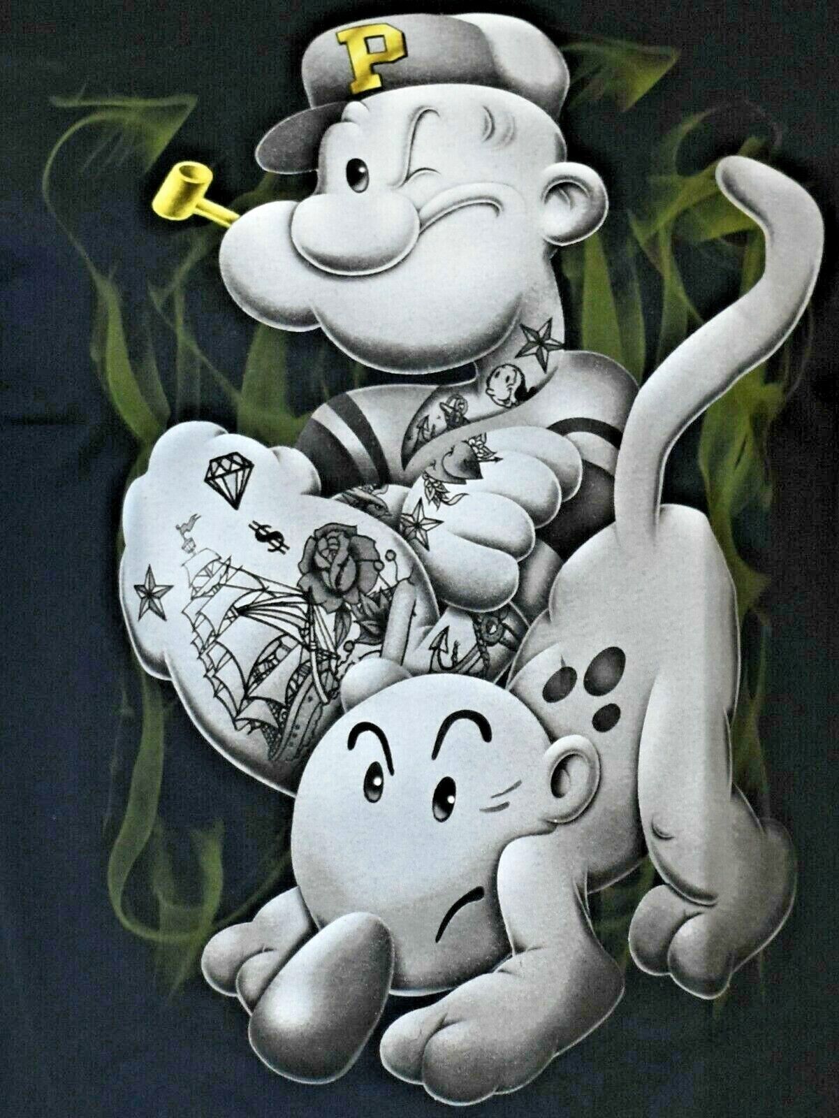 POPEYE Men's T-shirt -The Sailor Man-Up in Smoke - Pipe - Vintage Cartoons