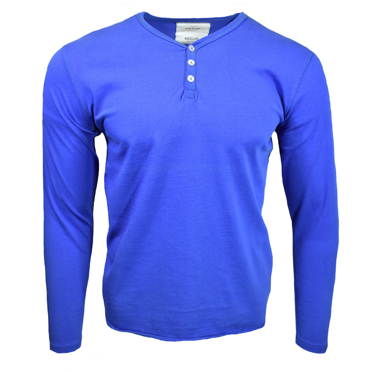 Henley Shirt Mens Long Sleeve Button Thermal Slim Fit Pullover ROYAL BLUE
