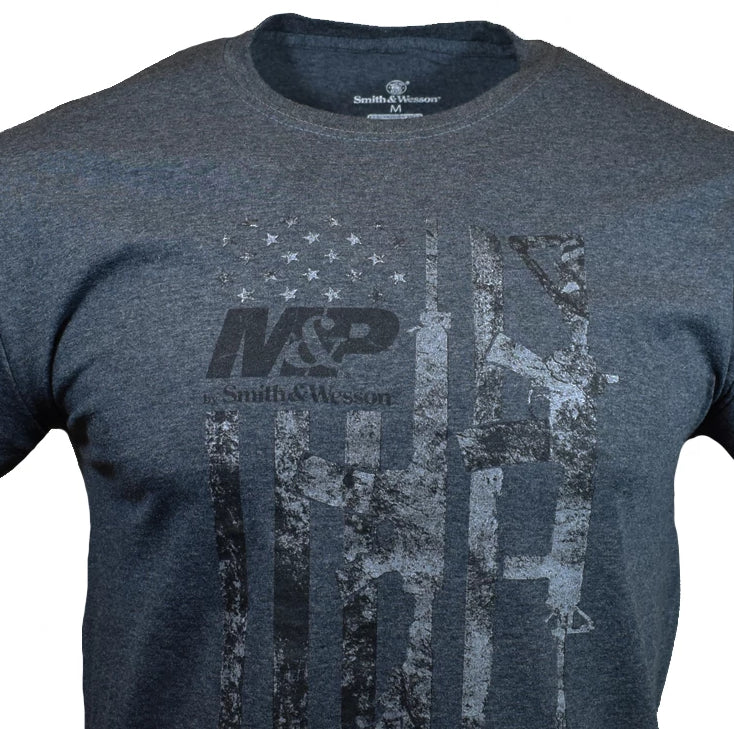 Smith & Wesson M&P Men's T-shirt Firearms Pistol Authentic Logo gun semi, GRAY