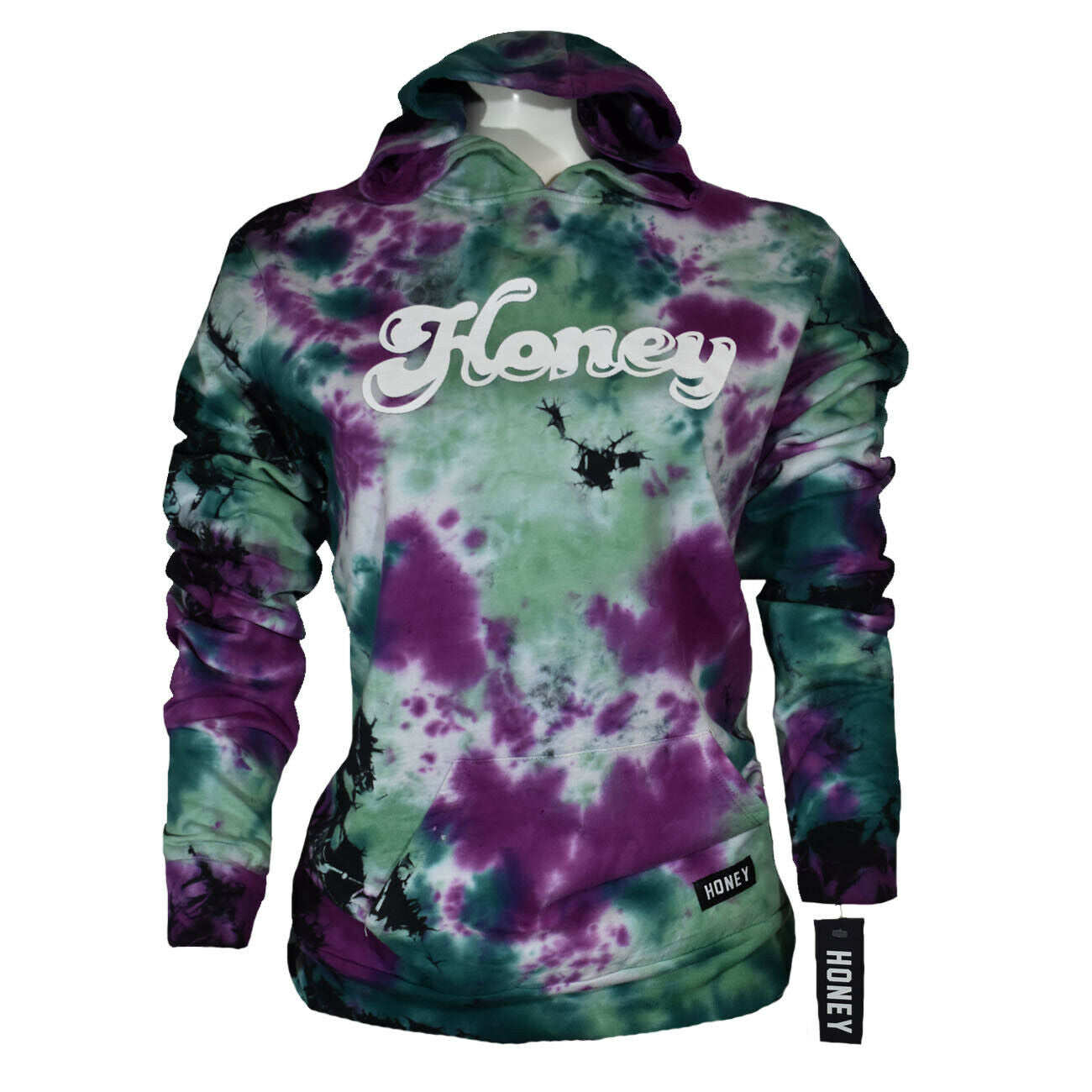 Women's Sweatshirt Pullover Hoodie HONEY BRAND CO -Tie-Dye- NEW GREEN PURPLE