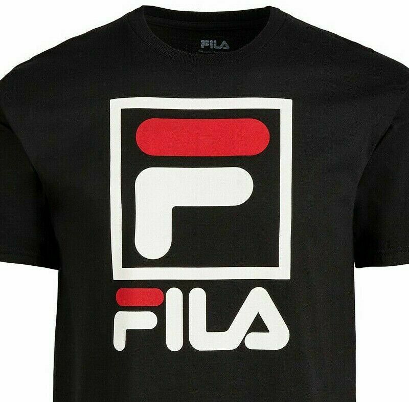 FILA Men's Stacked Logo T-shirt - Black with Red and White