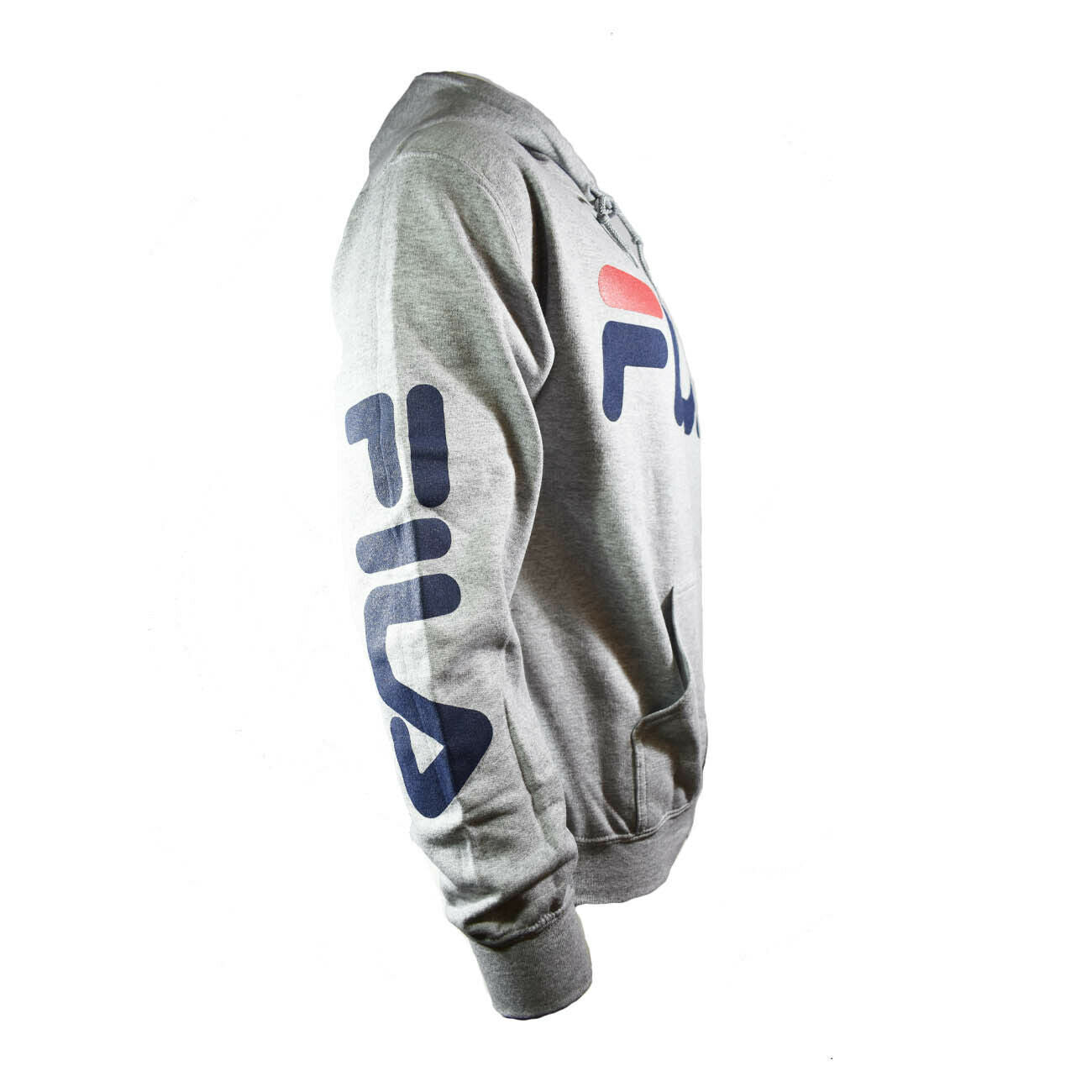 Men's FILA Script Pullover Hoodie w/Logo on Sleeve in Grey size Medium