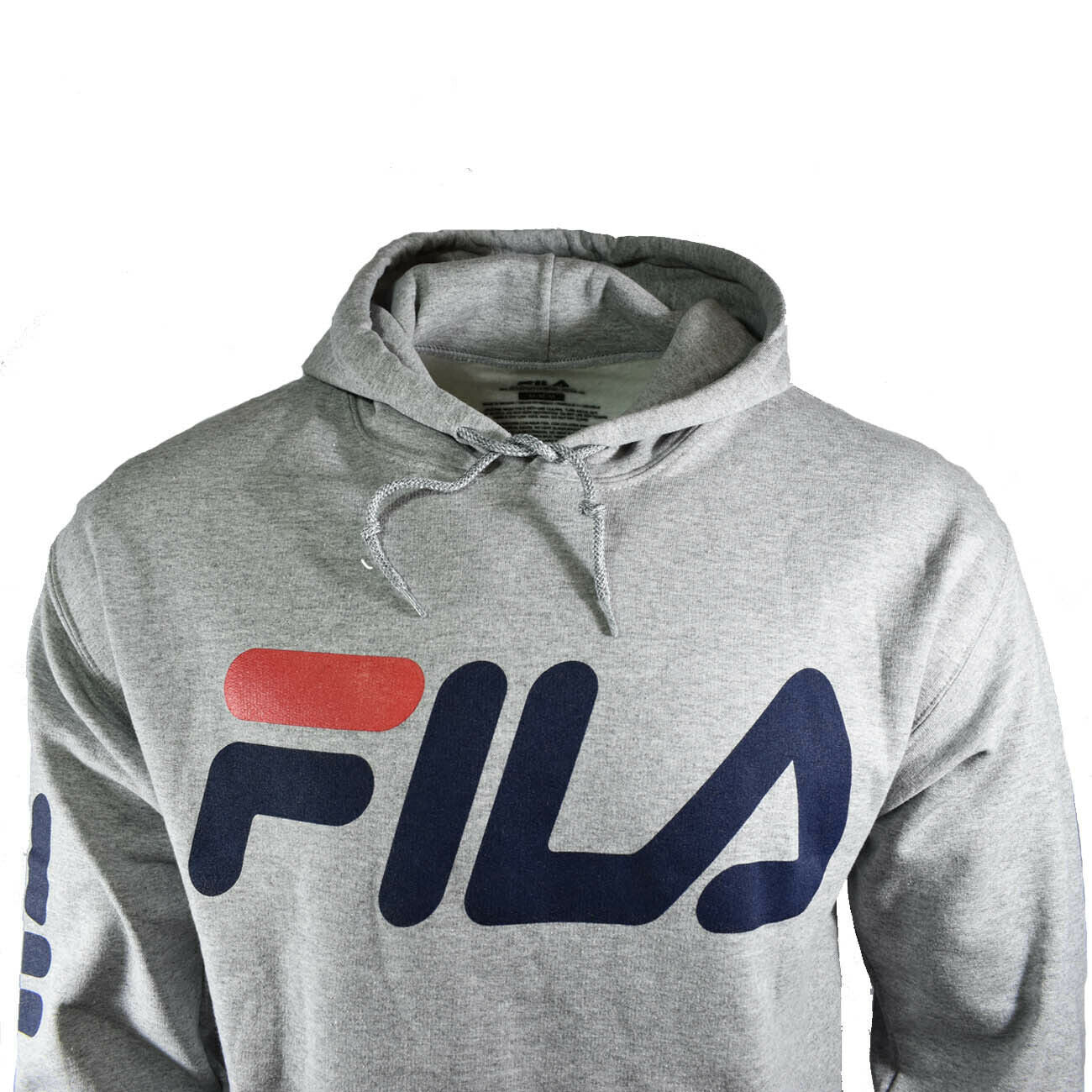 Men's FILA Script Pullover Hoodie w/Logo on Sleeve in Grey size Medium