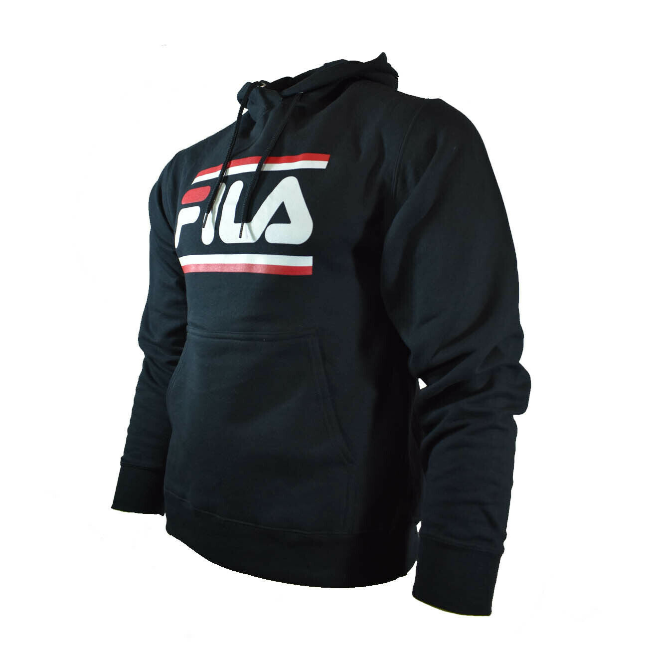 Men's Retro FILA Pullover Hoodie in Black w/White & Red FILA Logo