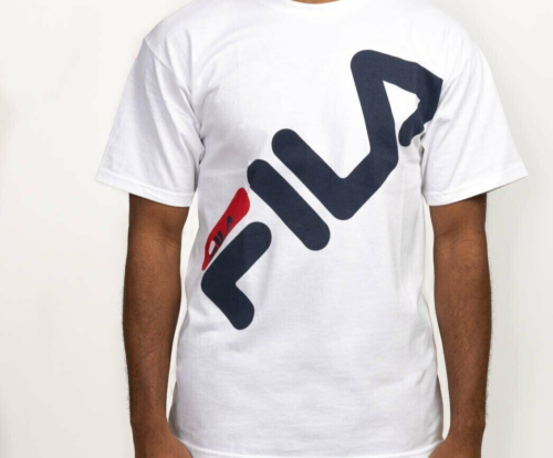 FILA T-Shirt with Slanted Logo White Blue And Red - UNISEX -Sizes L-XL-2XL- 3XL