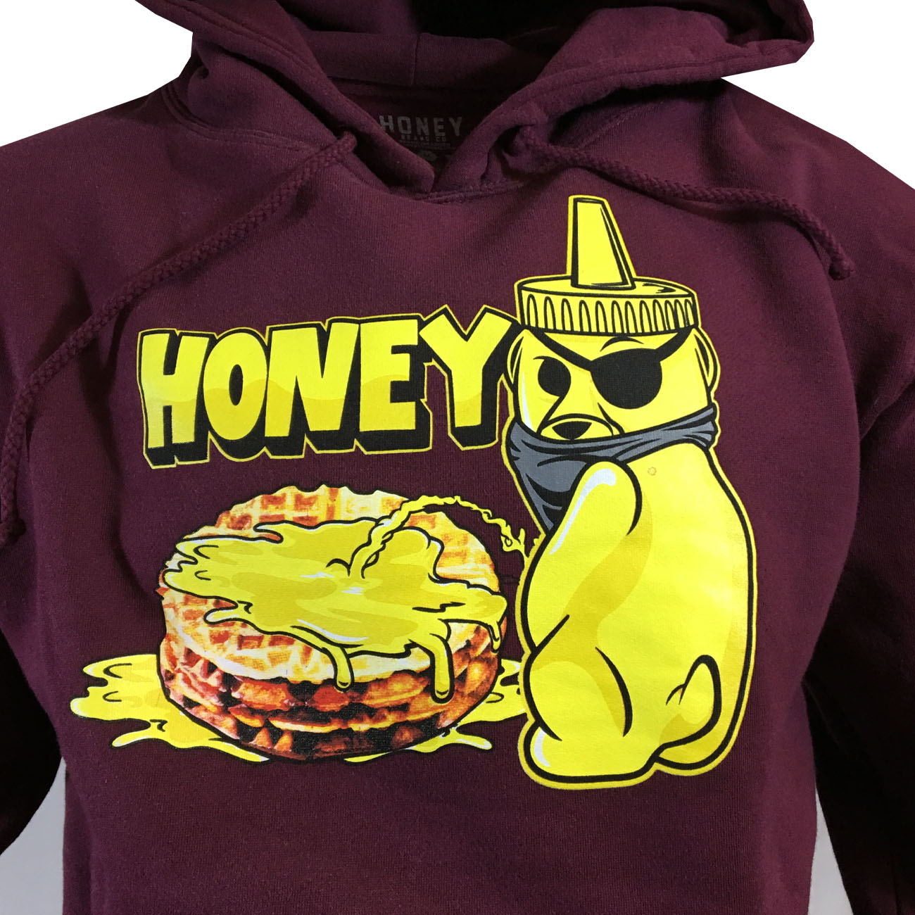 Honey Pullover Hoodie - Men's Sweatshirt - Burgundy with Gold Print