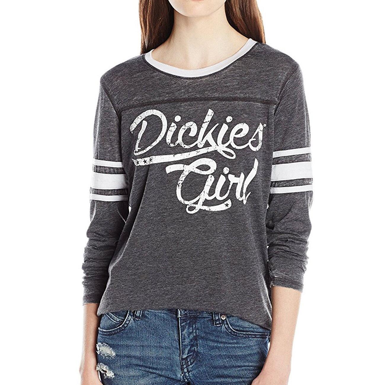 Dickies Girl Varsity Long Sleeve Heather Gray or White Shirt - Womens/Junior Girl