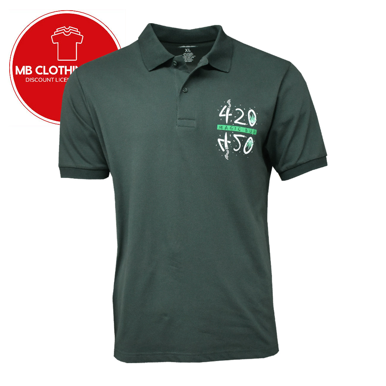 Men's Polo Shirt -420 Weed - MAGIC BUD 420- Get High 5% Spandex- MB T shirts -NEW