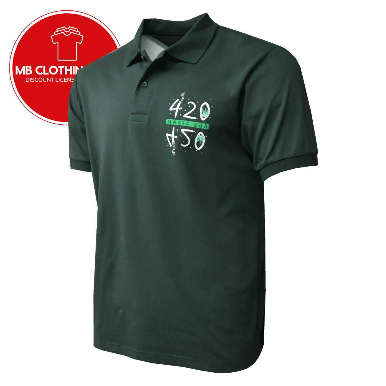 Men's Polo Shirt -420 Weed - MAGIC BUD 420- Get High 5% Spandex- MB T shirts -NEW