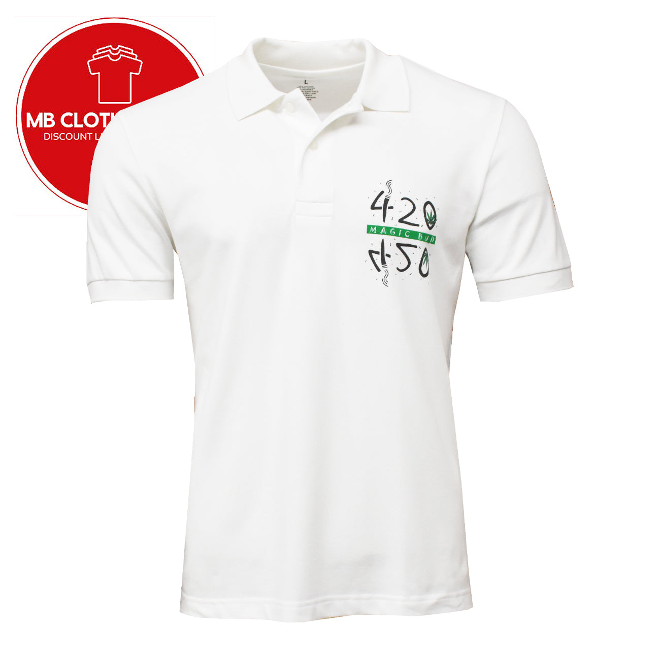 Men's Polo Shirt -420 Weed - MAGIC BUD 420- Get High 5% Spandex- MB T shirts -NEW