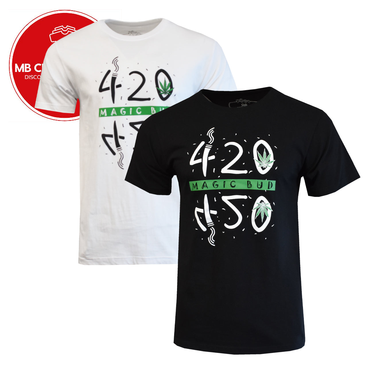 Men's T shirts MAGIC BUD 420 Original MB T-Shirts 100% Cotton Black & White WEED