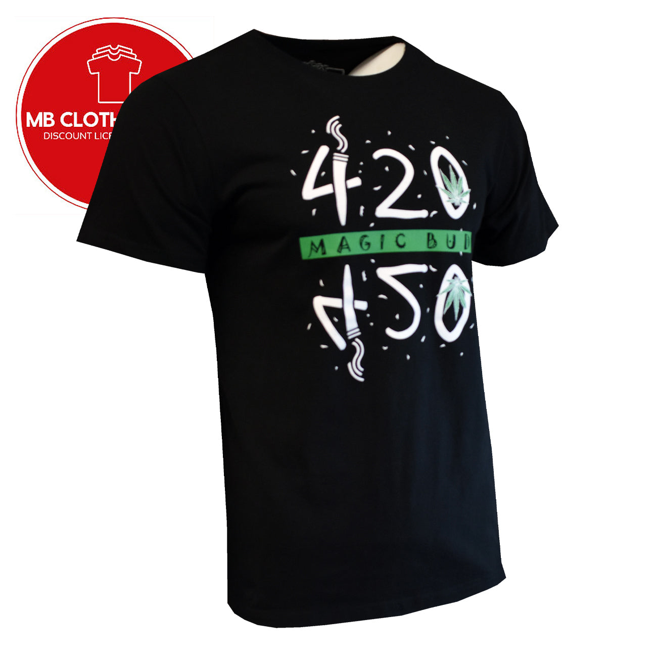 Men's T shirts MAGIC BUD 420 Original MB T-Shirts 100% Cotton Black & White WEED