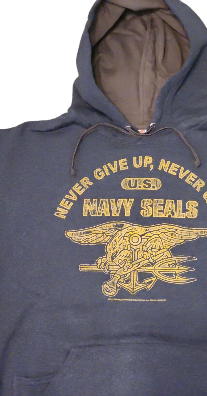 Sweat Shirt- NAVY SEALS "Never Give Up Never Quit" Heather Blue