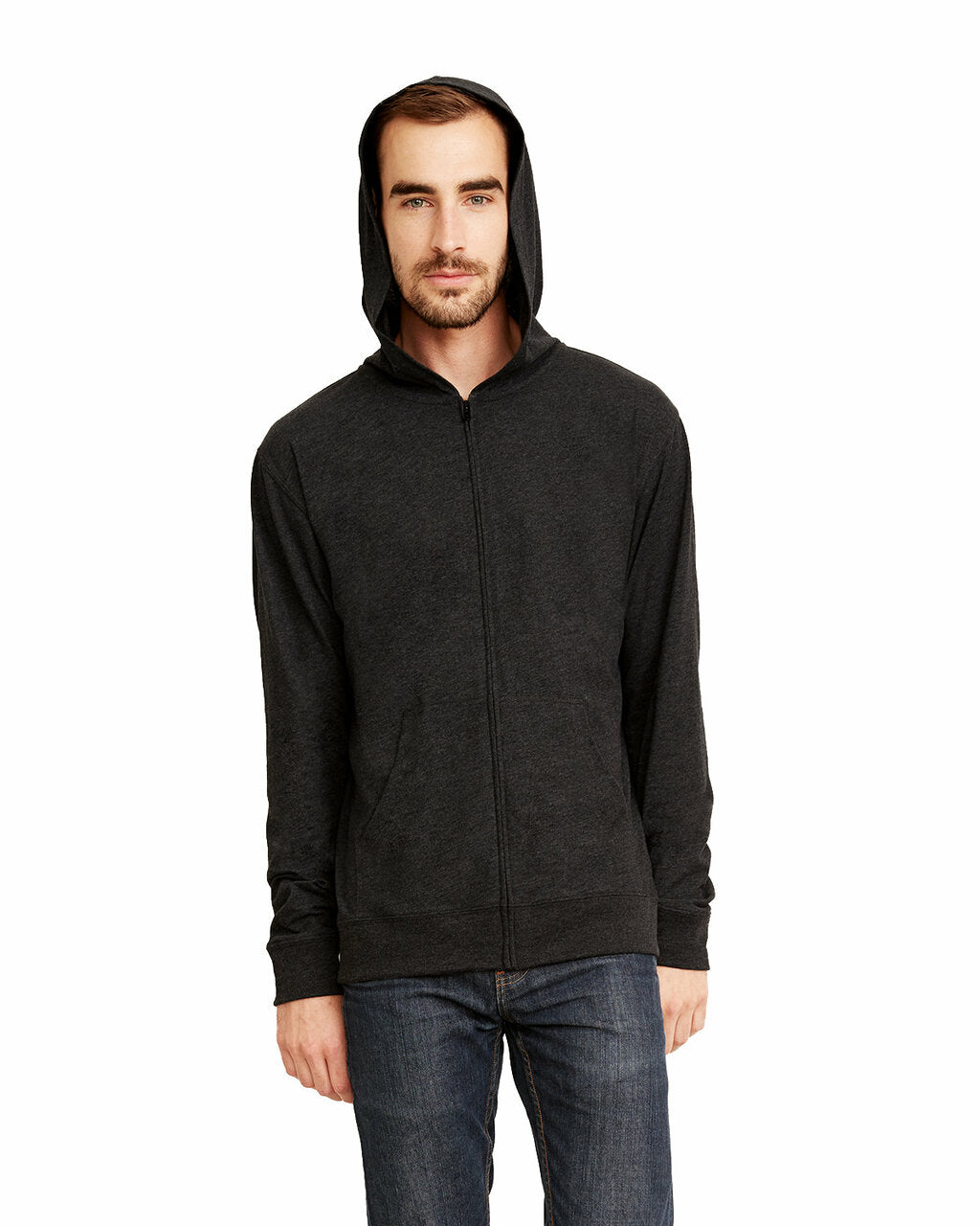 Men's Sweatshirt Hoodie Lightweight Full Zip Hooded Jacket - Charcoal Grey & White NEW