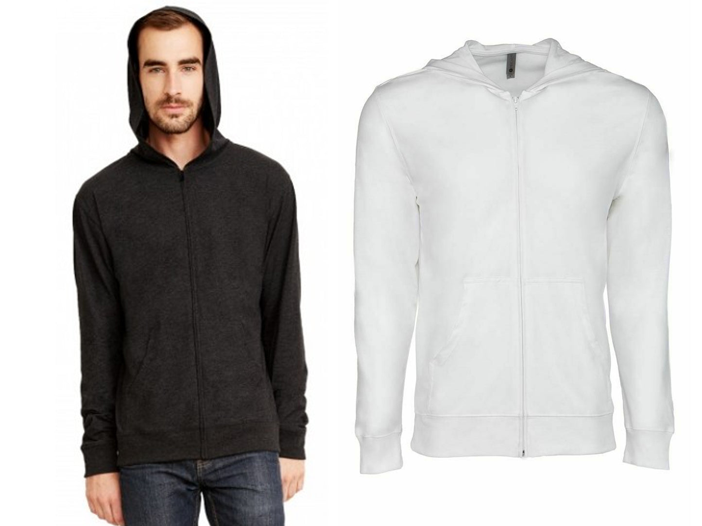 Men's Sweatshirt Hoodie Lightweight Full Zip Hooded Jacket - Charcoal Grey & White NEW