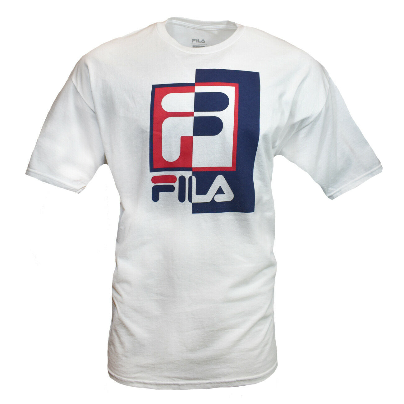 FILA Men's Retro Squared T-shirt, White with Red & Blue