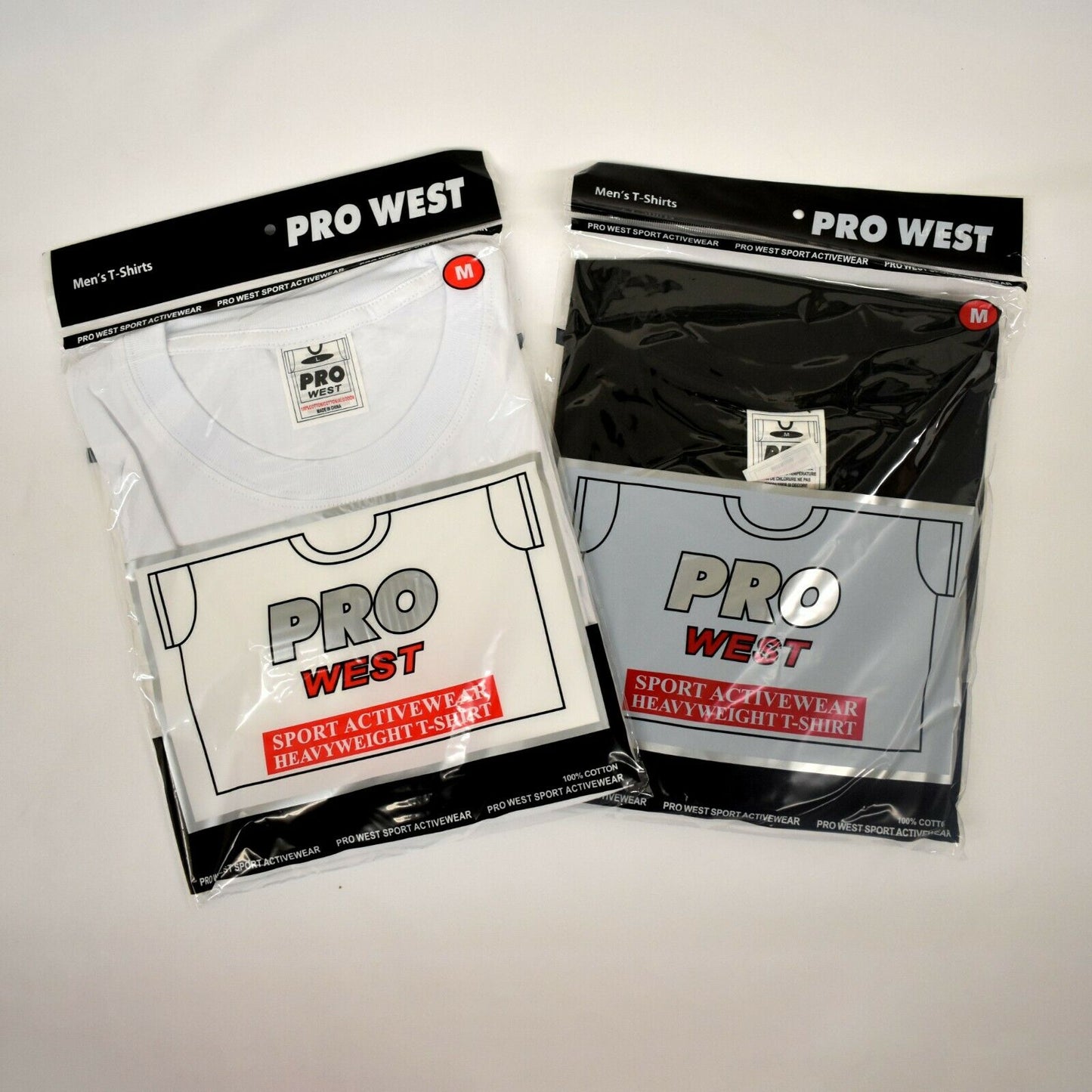 PRO WEST MENS Sport Activewear Heavyweight T-Shirt White or Black (Pack of 2)