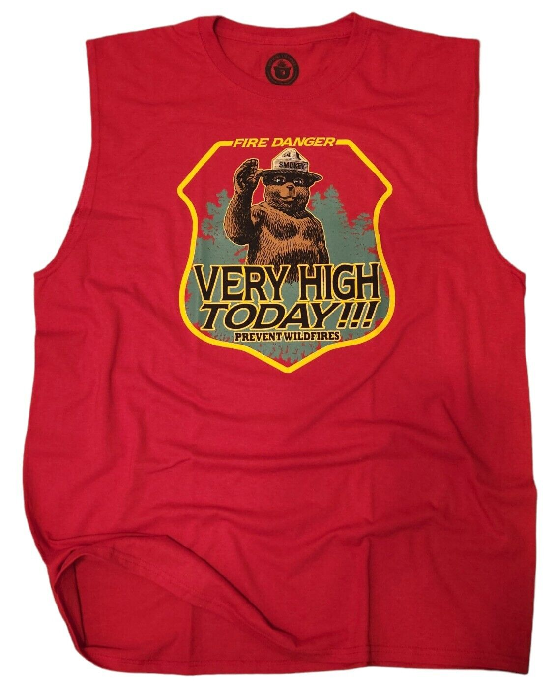Smokey the Bear Sleeveless T-Shirt - Fire Danger Very High Today Prevent Wildfires - Red Tank Top