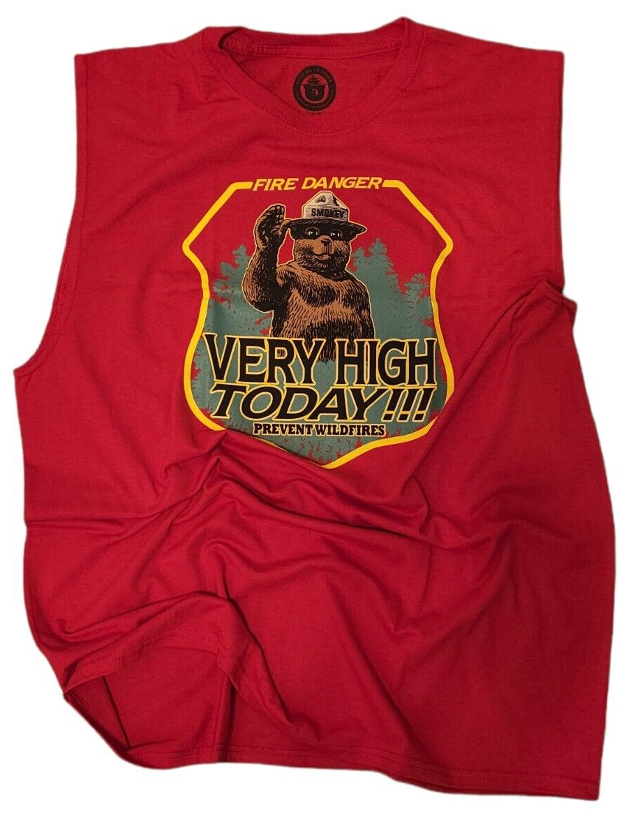 Smokey the Bear Sleeveless T-Shirt - Fire Danger Very High Today Prevent Wildfires - Red Tank Top