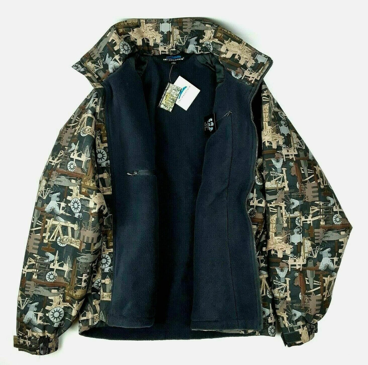 MENS JACKET COAT FLEECE Inside Pocket Full Zip Oil Field Camo Brown Tri-Mountain