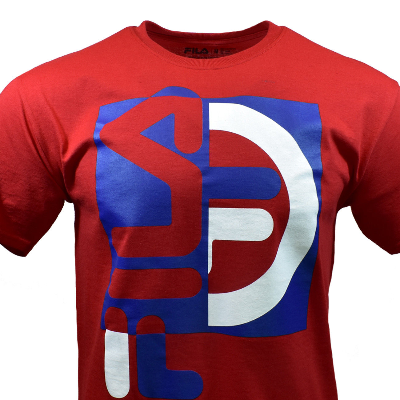 FILA Men's Graphic T-Shirt, Blue Square , Red