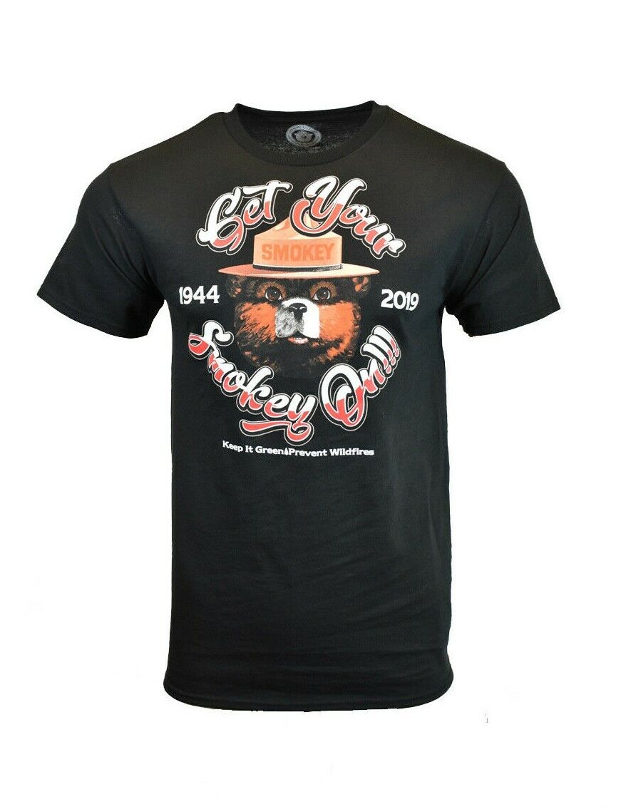 Smokey the Bear Black T-Shirt - Get Your Smokey On! Keep it Green and Prevent Wildfire Print