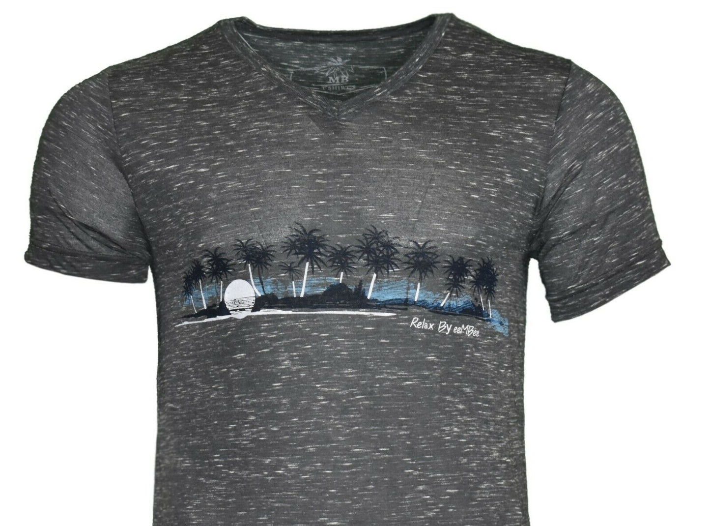 Men's T-Shirt V-Neck Sunset Palm Trees Relax By eeMBee