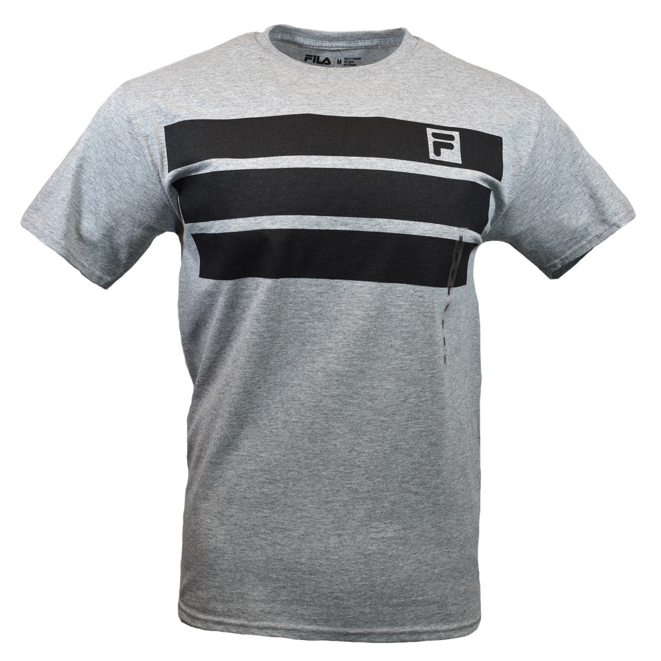 FILA Men's Graphic T-Shirt, 3 Black Stripes , Heather Gray