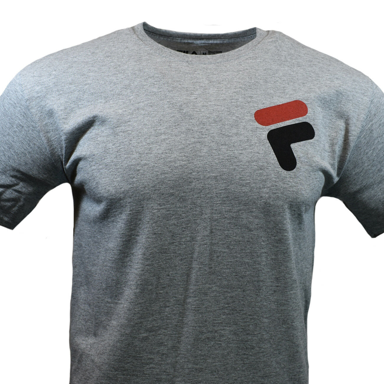 FILA Men's Graphic T-Shirt, Red & Black Logo on Chest, Heather Gray