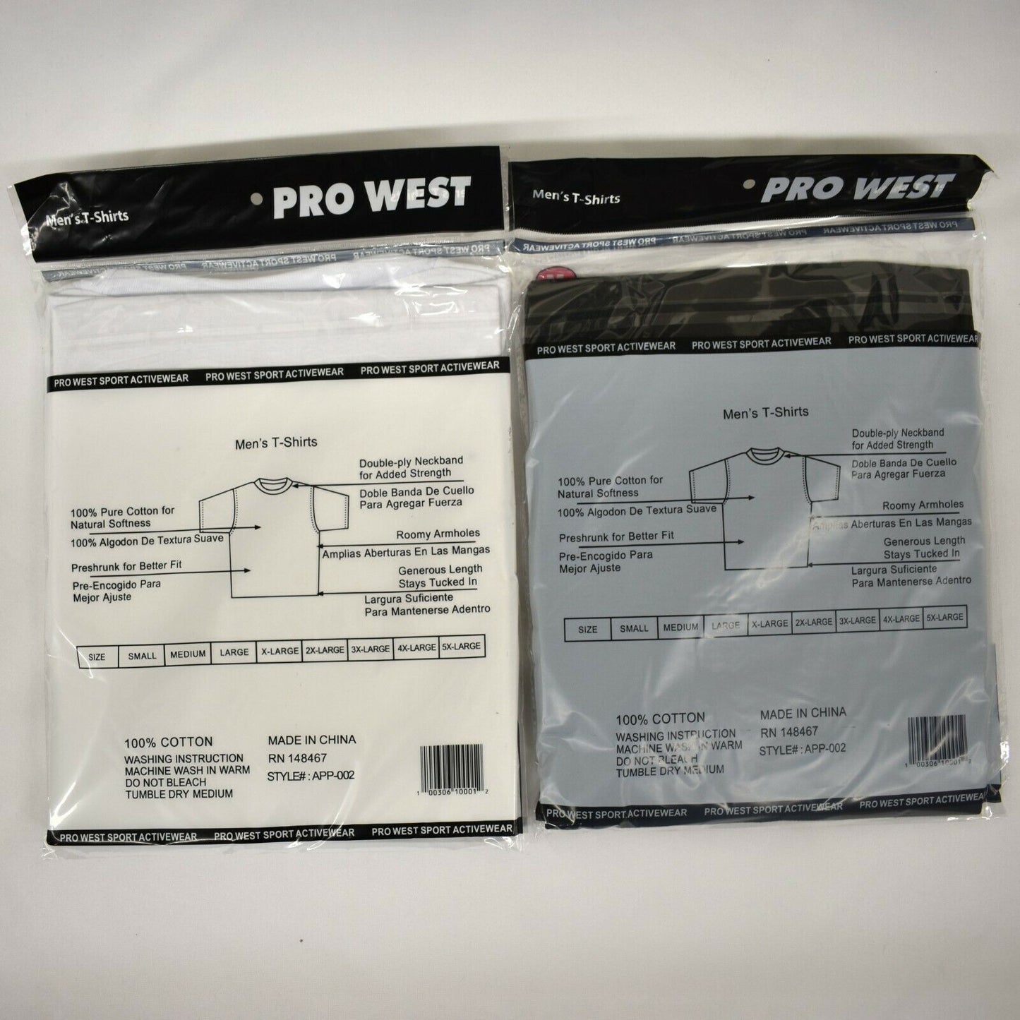 PRO WEST MENS Sport Activewear Heavyweight T-Shirt White or Black (Pack of 2)