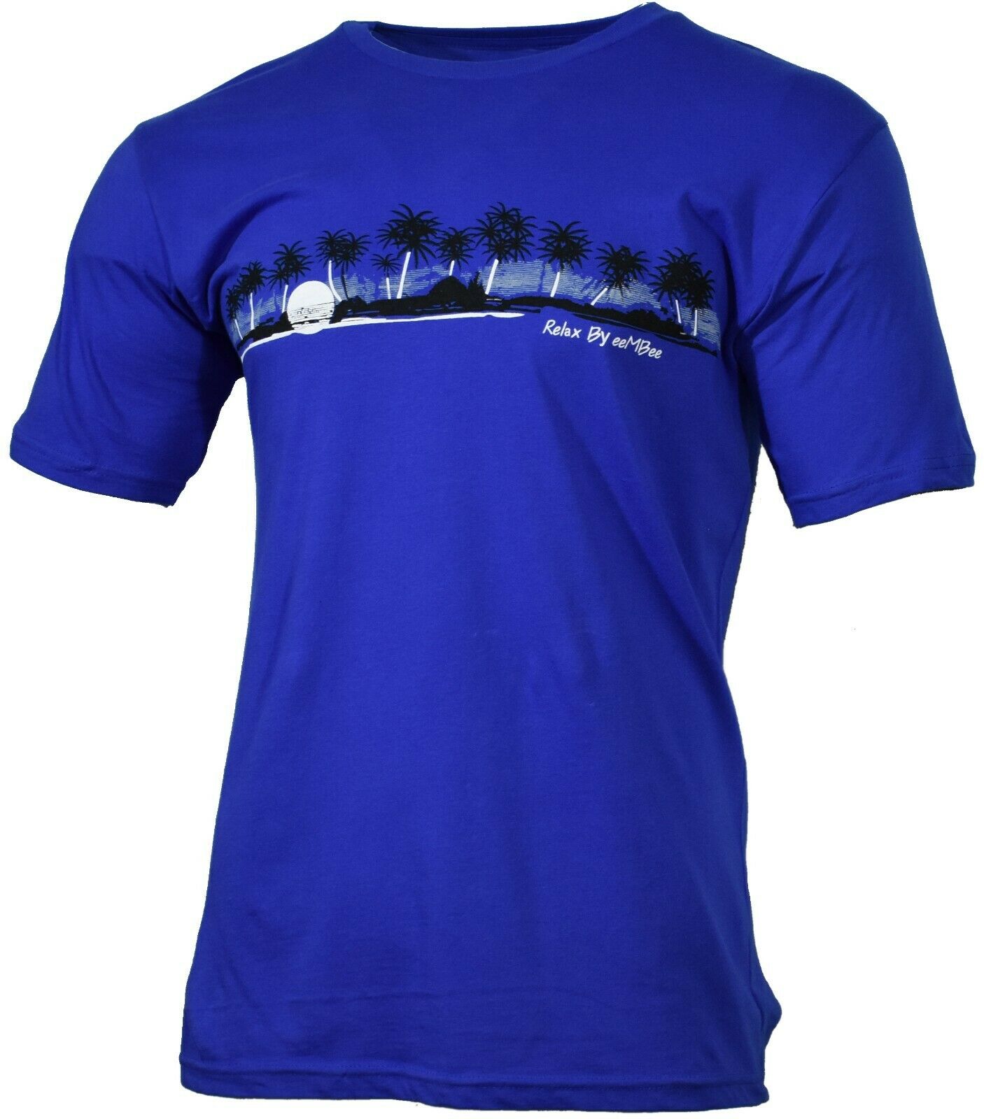 Men's T-Shirt Sunset Palm Trees Royal Blue Relax by MB T shirts 100 % Cotton NEW