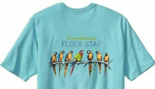 TOMMY BAHAMA Flock Star Humming Bird Tree Branch Blue Graphics Shirt Medium Size