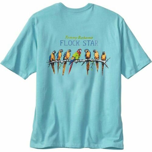 TOMMY BAHAMA Flock Star Humming Bird Tree Branch Blue Graphics Shirt Medium Size