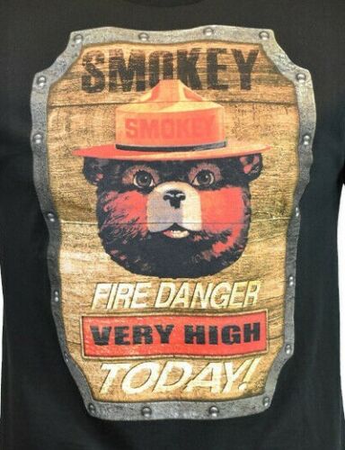 Smokey the Bear Fire Danger Black T-Shirt - Very High Today Print on Cotton - Men's/Unisex Shirt