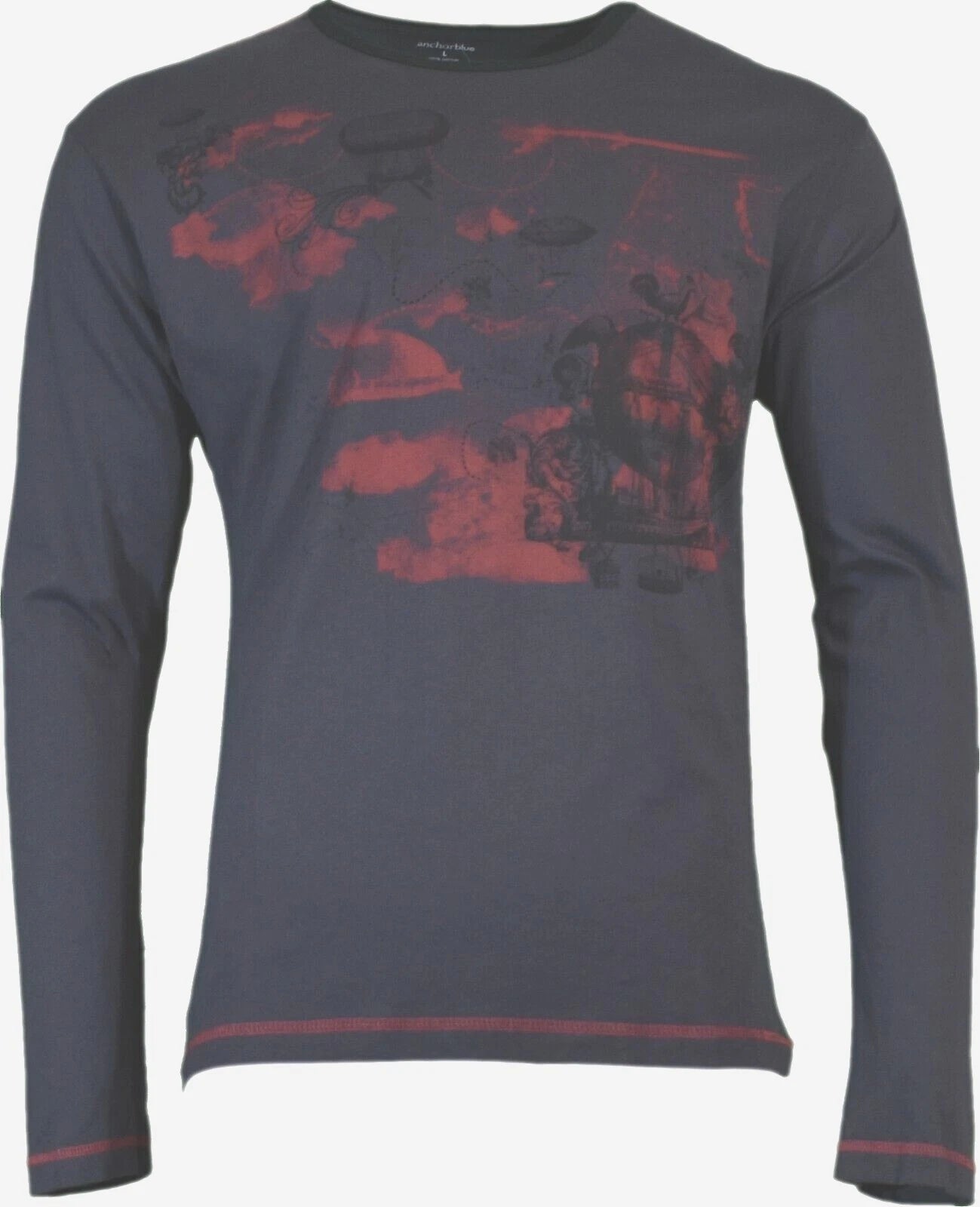 MENS T-Shirt Long Sleeve "ANCHOR BLUE" Dark Gray - SIZE Large